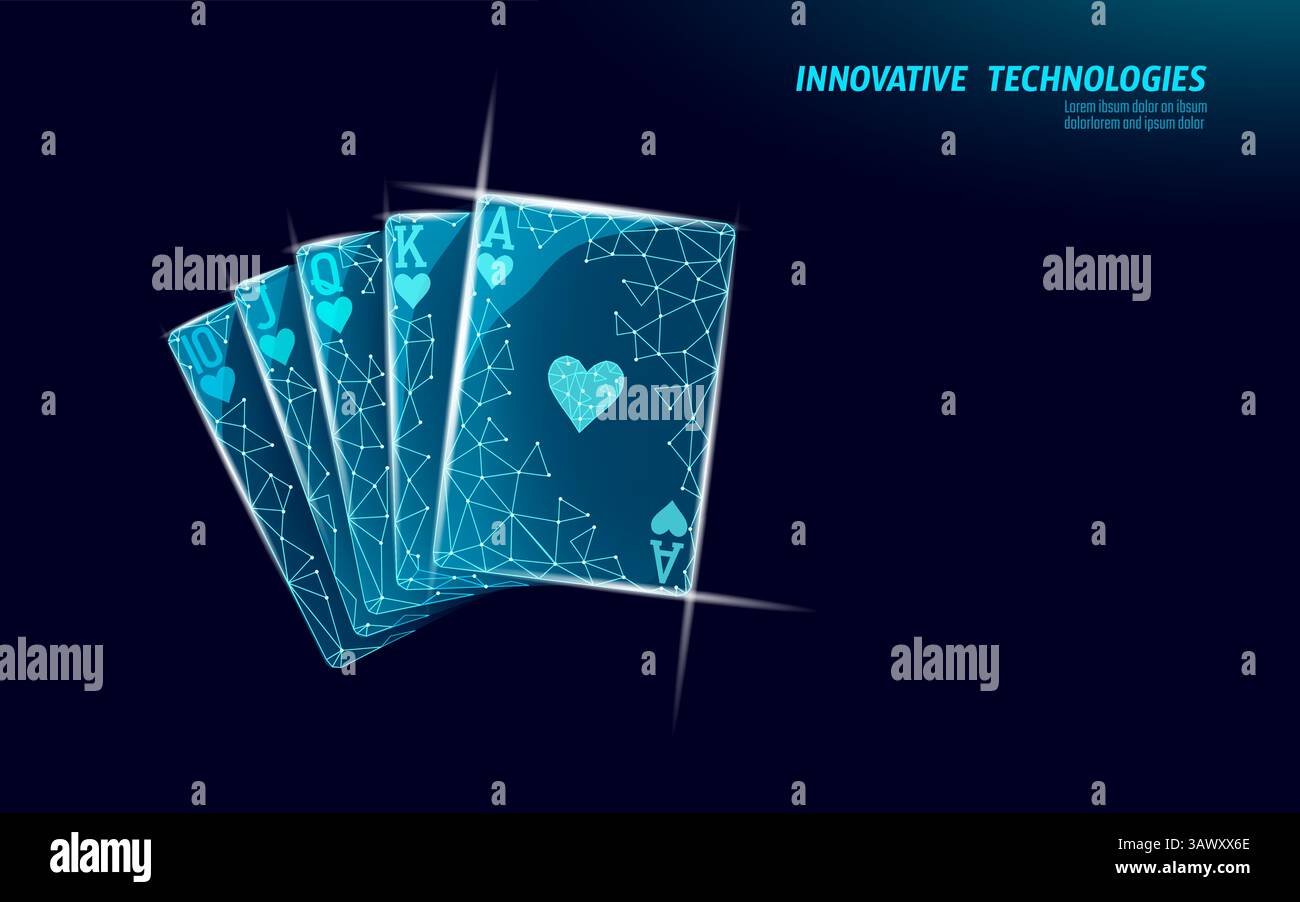 Cartes à jouer royal Flush Hearts digital tout compris Les cartes montrent dix, Valet, Dame, Roi, as coeurs. Jeux publicitaires appropriés, jeux d'argent, casino, risque. Faible Illustration de Vecteur