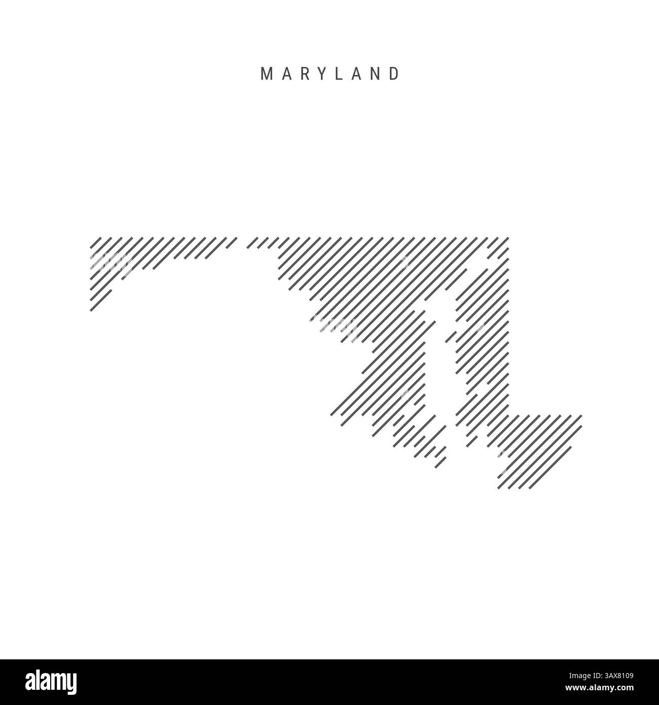 Carte du Maryland à partir d'un motif de lignes parallèles inclinées noires. Carte de l'état DES ÉTATS-UNIS avec des lignes diagonales grises. Silhouette faite de hachures obliques. l'illustration est Banque D'Images