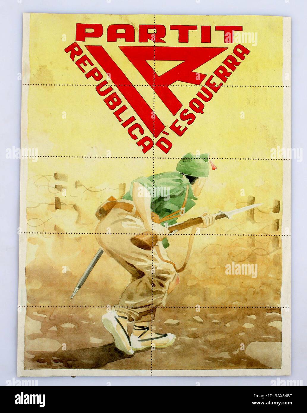 Affiche vintage historique de la guerre civile espagnole avec coupons perforés au dos, 1936-1939. Banque D'Images