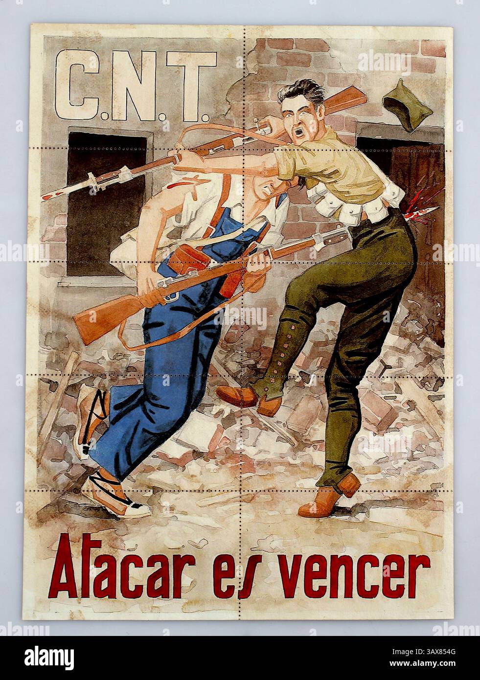 Affiche vintage historique de la guerre civile espagnole avec coupons perforés au dos, 1936-1939. Banque D'Images