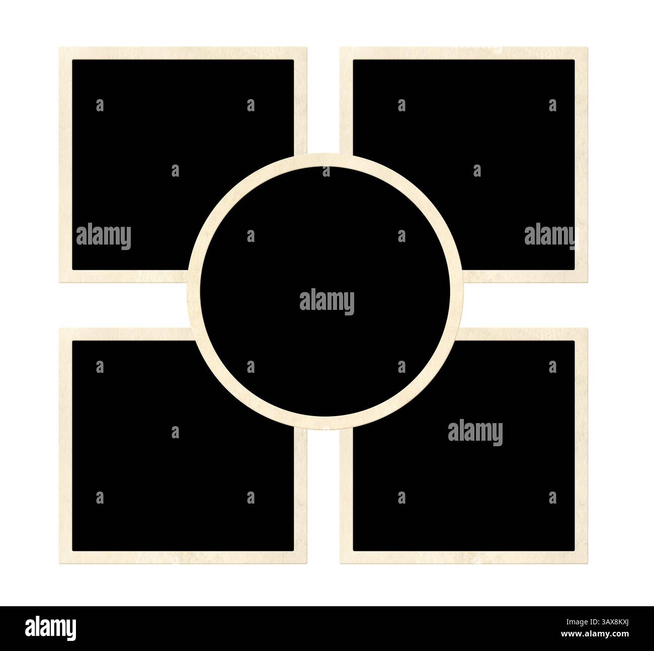 Collage de modèle avec cinq photos de cadre rétro. Grille d'album d'images de moodboard pour scrapbooking. Tableau d'humeur de style vintage. Isolé sur dos blanc Banque D'Images