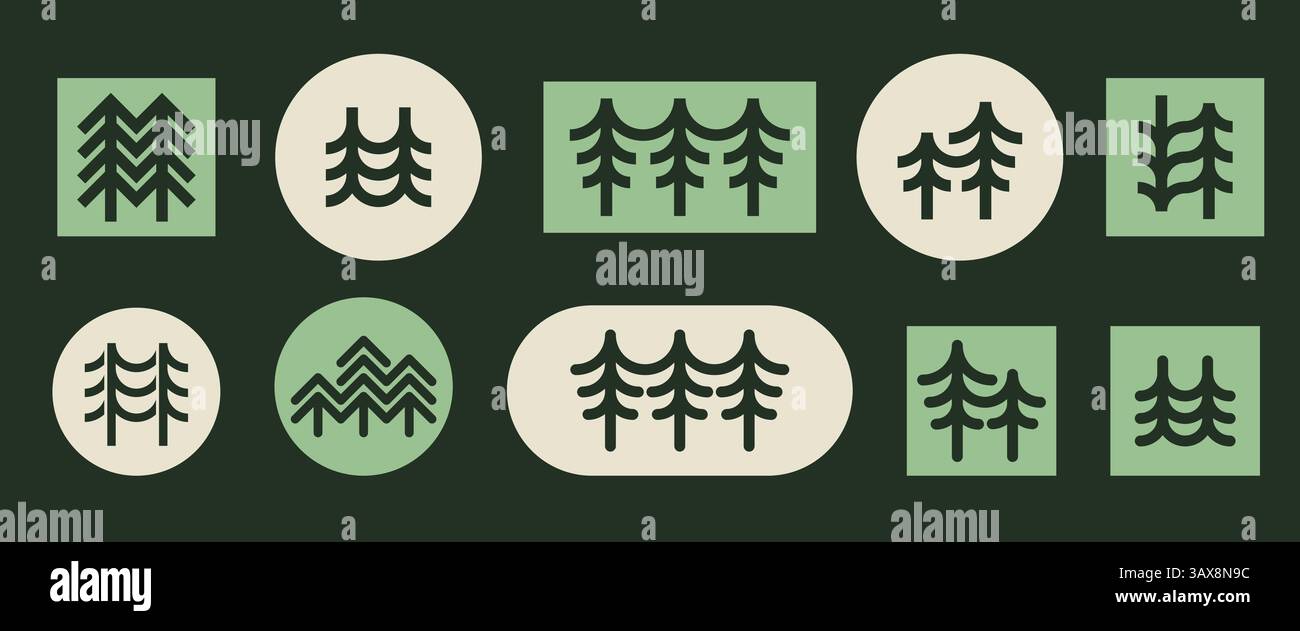 Ensemble de logo sapin de couleur tendance. Illustration de Vecteur