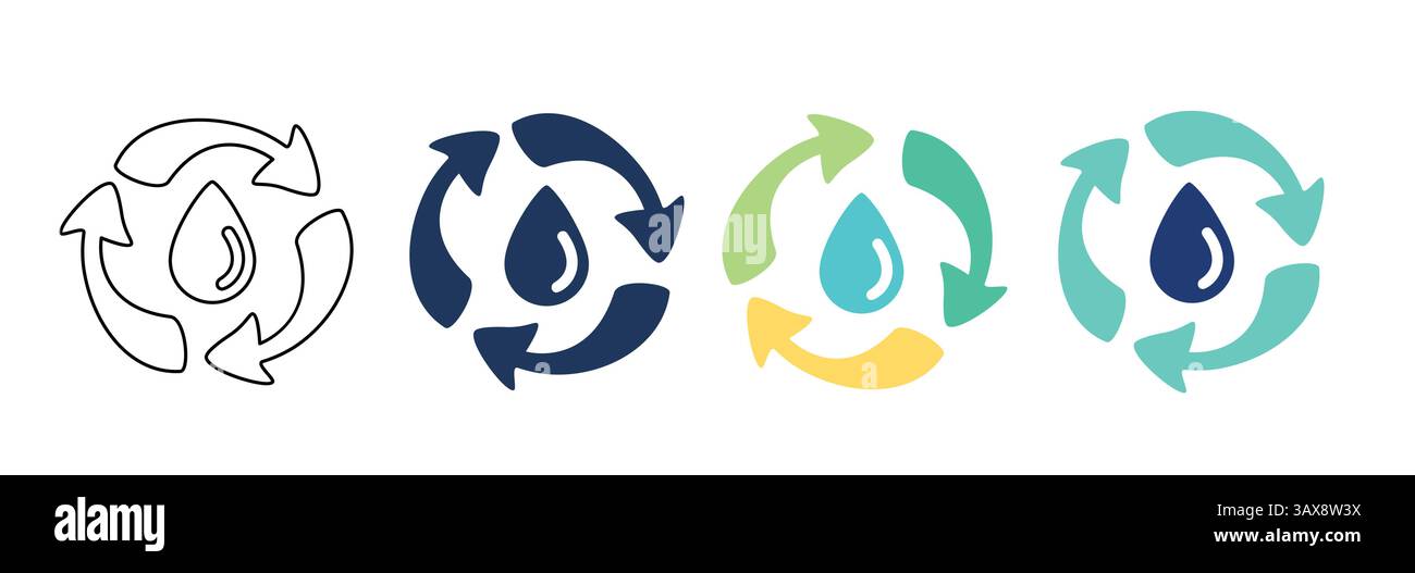 Icône de recyclage de l'eau clipart définie. Éco-conservation des enseignes de cycle de l'eau collection clip art pour pictogramme, infographie et symbole de la nature Illustration de Vecteur