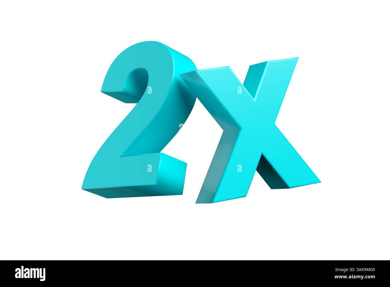 2x symbole bleu clair représentant une taille double, adapté aux compositions liées au marketing et à la publicité. Rendu 3D. Banque D'Images