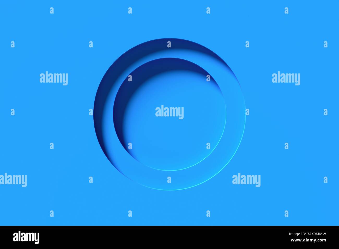 Fond abstrait avec des cercles bleus concentriques créant un effet tunnel, parfait pour les designs modernes et minimalistes. Rendu 3D. Banque D'Images