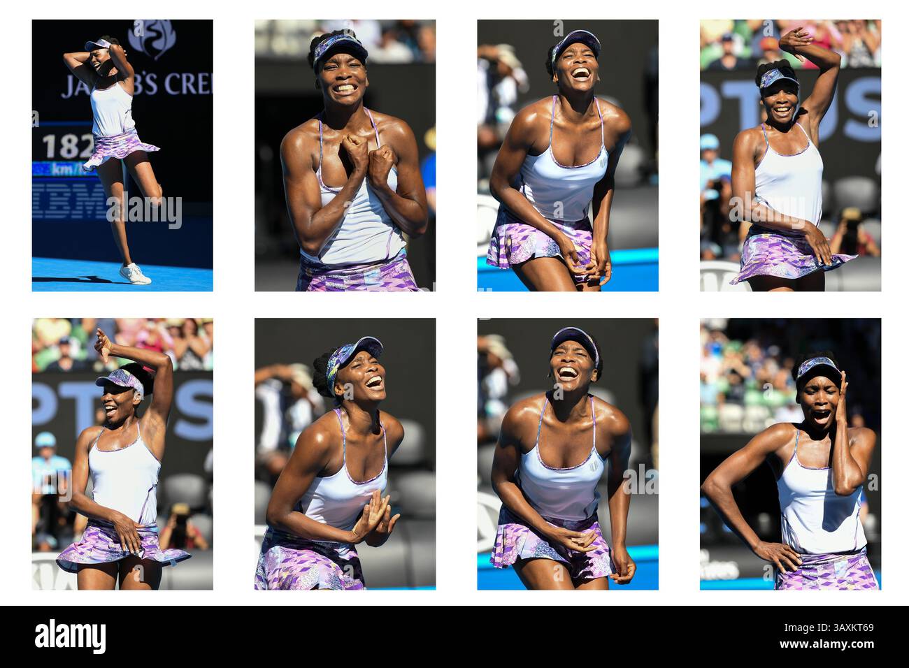26 janvier 2017 : montage d'images montrant venus Williams des États-Unis d'Amérique célébrant après avoir remporté un match de demi-finale contre Coco Vandeweghe des États-Unis d'Amérique le 11e jour du tournoi de tennis Open d'Australie du Grand Chelem 2017 à Melbourne, en Australie. Sydney Low/Cal Sport Media(image de crédit : &copy ; Sydney Low/CSM via ZUMA Wire) Banque D'Images