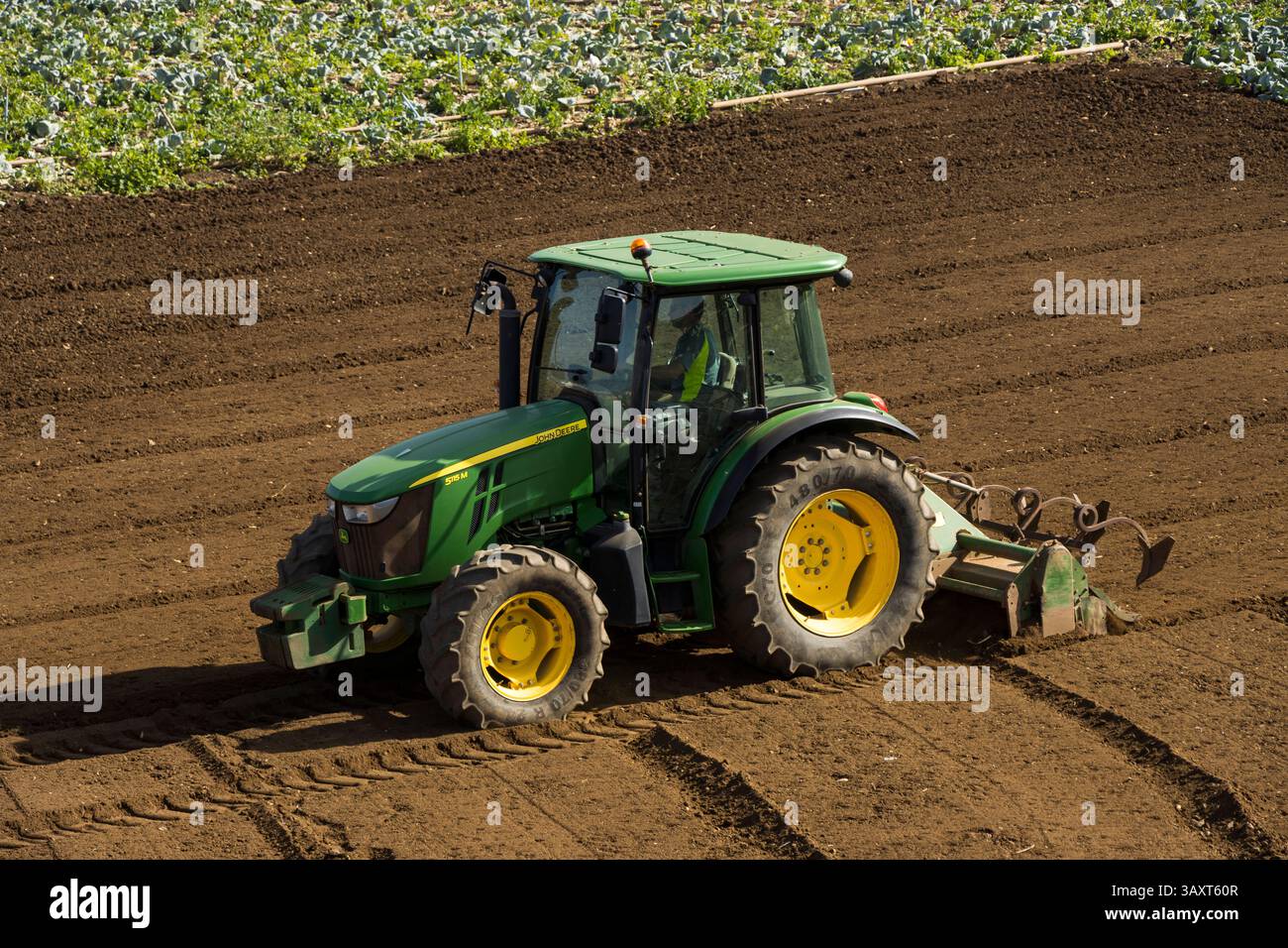 Tracteur labourant un champ, Gran Canaria Banque D'Images