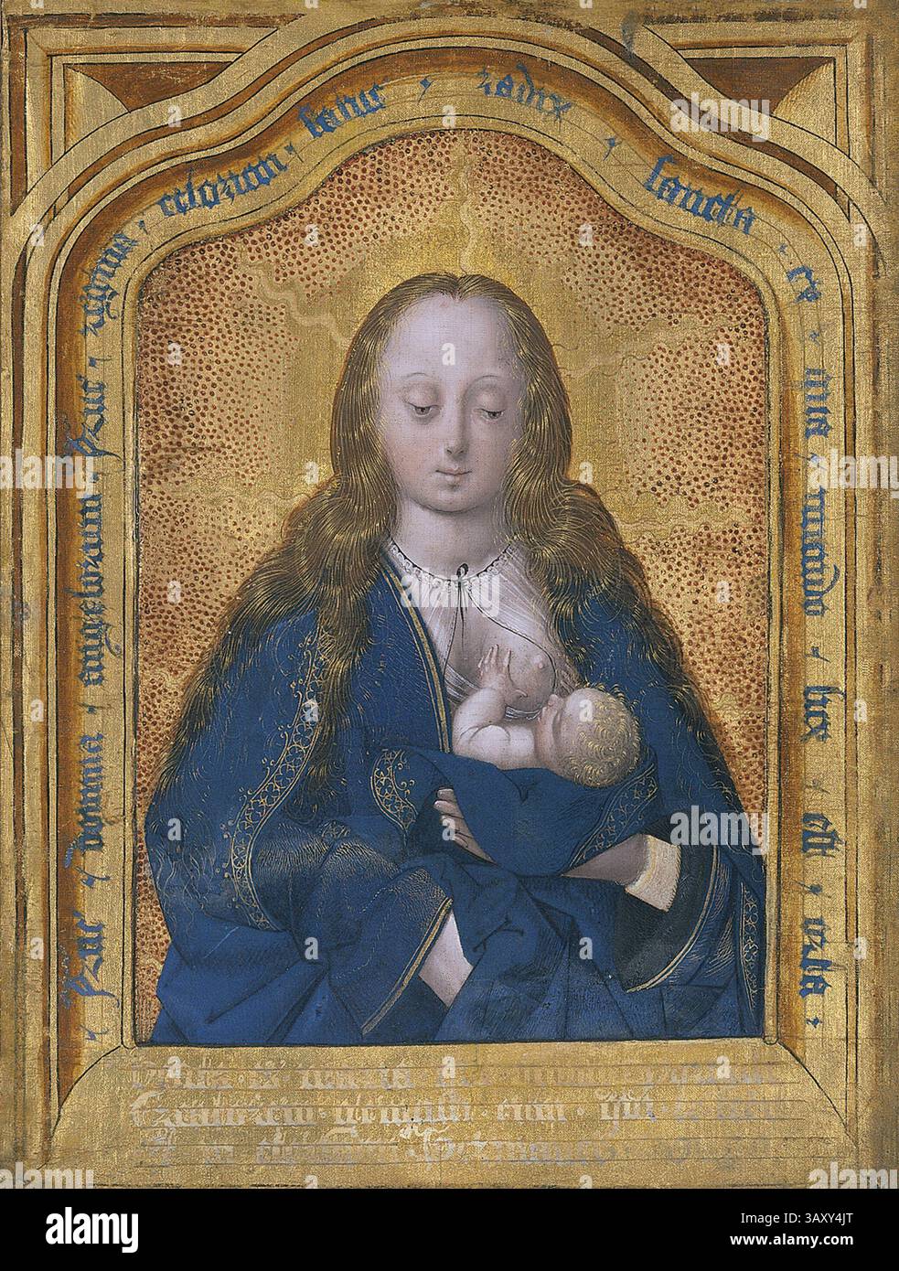 Titre : The Virgin lactans artiste : Anonyme artiste flamand actif à Anvers date : CA. 1525 technique : aquarelle et or sur tissu attaché au panneau dimensions : 39,7 x 29,7 cm lieu : Museo Nacional Thyssen-Bornemisza, Madrid Banque D'Images Titre : The Virgin lactans artiste : Anonyme artiste flamand actif à Anvers date : CA. 1525 technique : aquarelle et or sur tissu attaché au panneau dimensions : 39,7 x 29,7 cm lieu : Museo Nacional Thyssen-Bornemisza, Madrid Banque D'Images