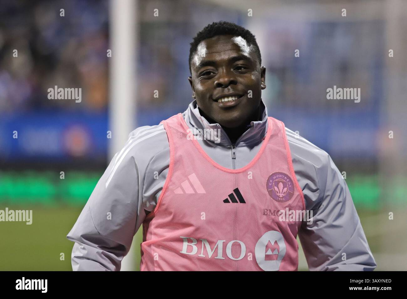 Montréal, Canada. 19 avril 2025. Sunusi Ibrahim #14 de CF Montréal impact passe par sa routine avant le match du tournoi de la MLS de la semaine 9 entre CF Montréal impact et Orlando City SC au stade Saputo. Note finale : CF Montréal impact 0-0 Orlando City SC. Le 19 avril 2025 à Montréal, Canada. (Photo de Horacio Zamora Rios/ Credit : Eyepix Group/Alamy Live News Banque D'Images