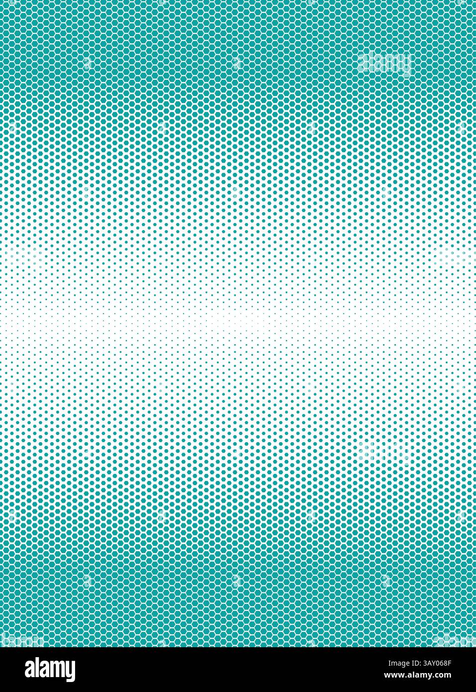 Fond de motif pointillé hexagonal turquoise sur fond blanc. Motif de texture dégradé de demi-teintes à points hexagonaux. Fond à pois disparaissant. REP Illustration de Vecteur