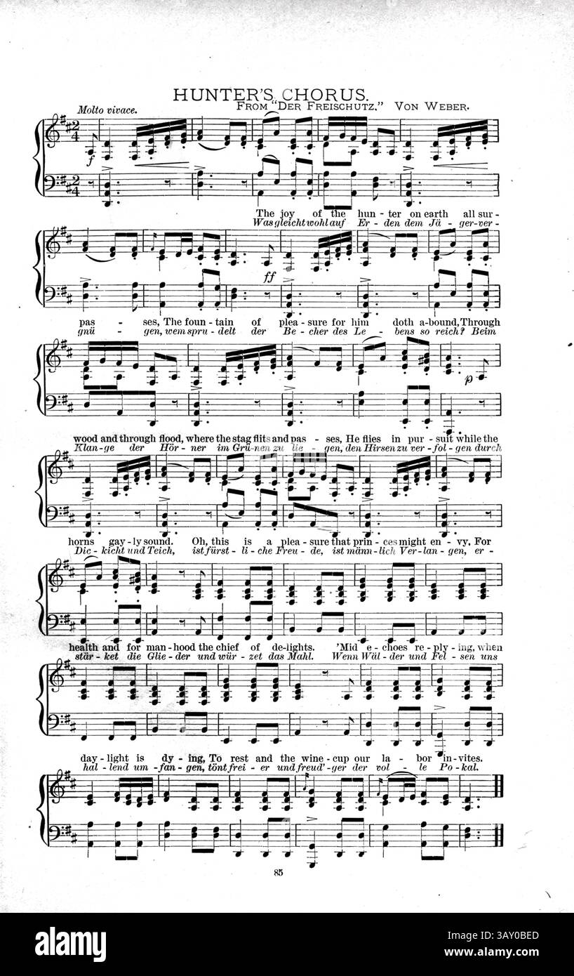 Chasseurs Chorus tiré du livre ' Canaries and cage-Birds : the food, Care, Breeding, Diseases and Treatment of all House Birds ' par Holden, George Henry, 1848-1914 date de publication 1888 auto-publié à New York, Boston, Providence par G. H. Holden Banque D'Images