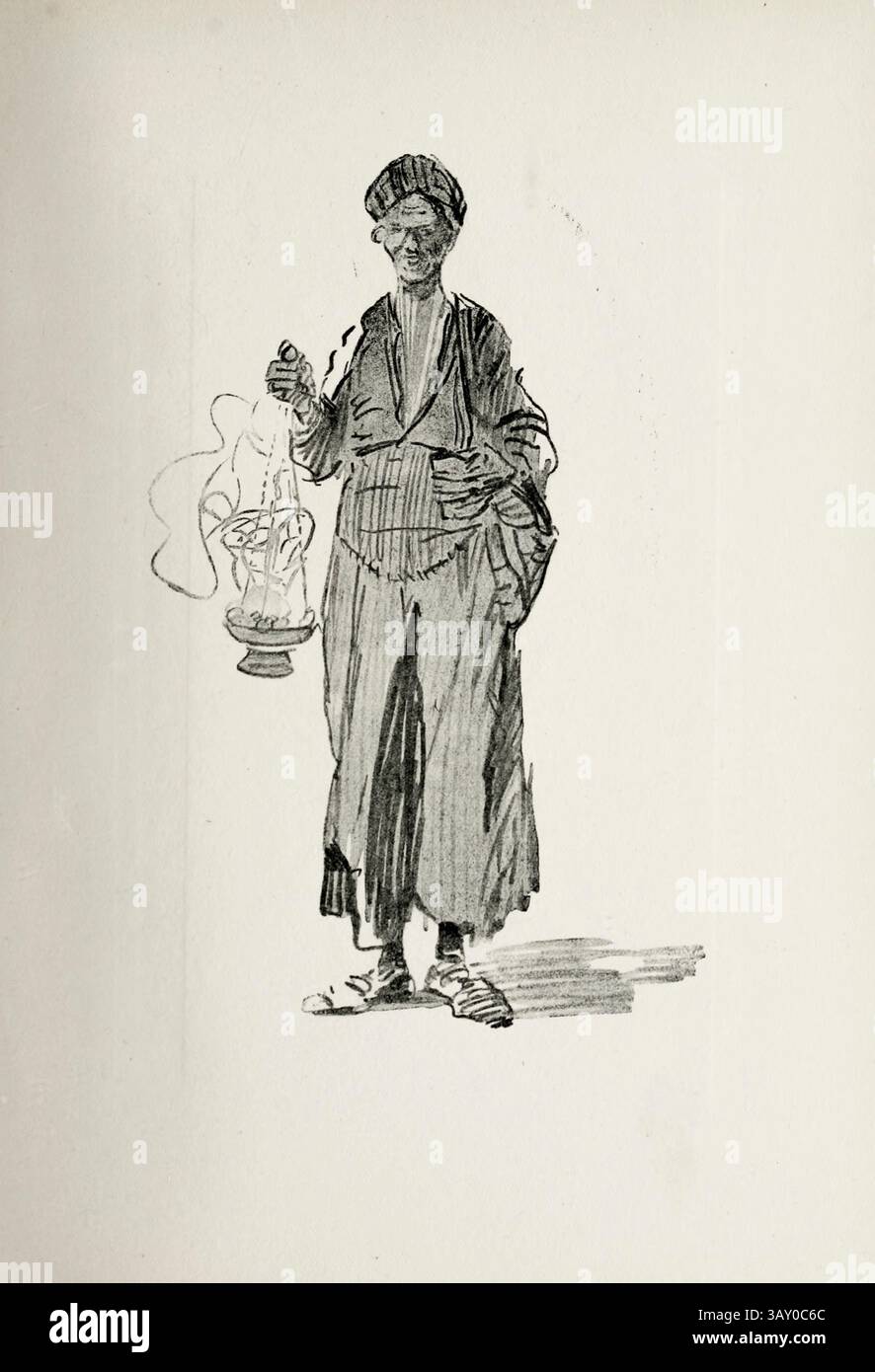 Encens Burner - Mobakharati oeuvre de lance Thackeray publié en 1916 Lot 'lance' Thackeray RBA (17 janvier 1867 - 10 août 1916) était un illustrateur anglais, quand il avait plus de trente ans, il a passé quelques hivers en Égypte et a produit des esquisses humoristiques Banque D'Images
