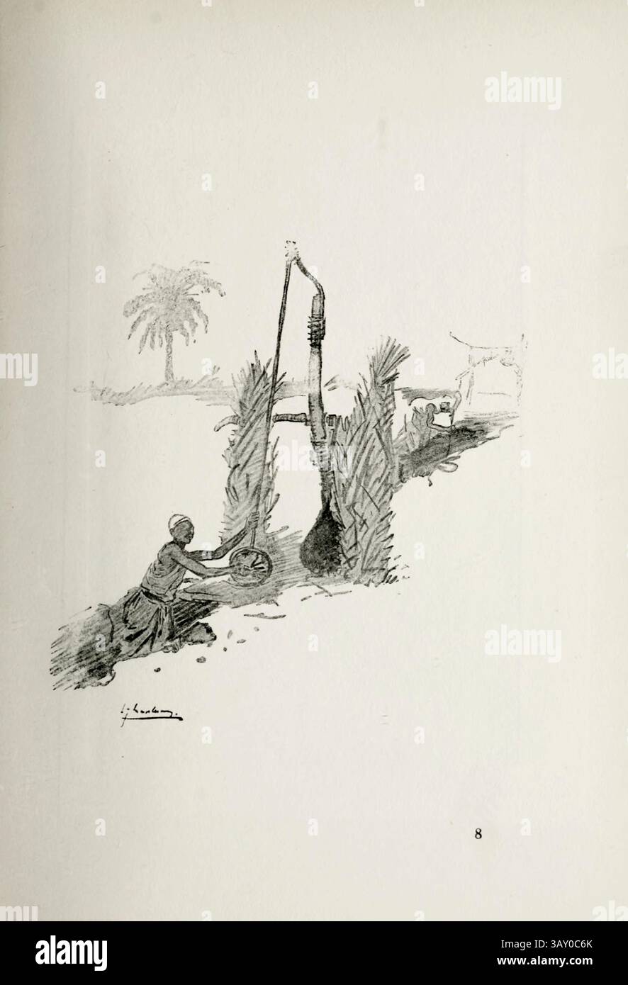 Shadoof Men - Shaddaf Artwork by lance Thackeray publié en 1916 Lot 'lance' Thackeray RBA (17 janvier 1867 - 10 août 1916) était un illustrateur anglais, quand il avait plus de trente ans, il a passé quelques hivers en Égypte et a produit des esquisses humoristiques Banque D'Images