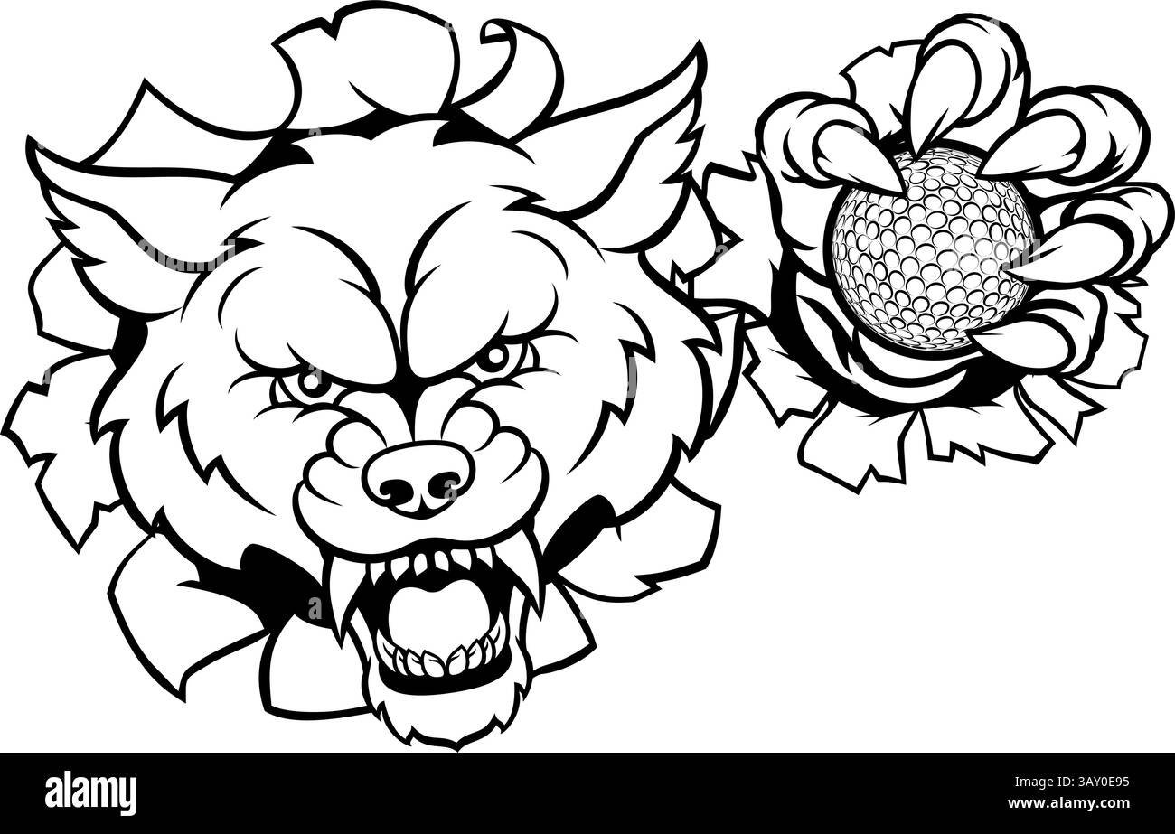 Arrière-plan de rupture Mascotte Golf Wolf Illustration de Vecteur