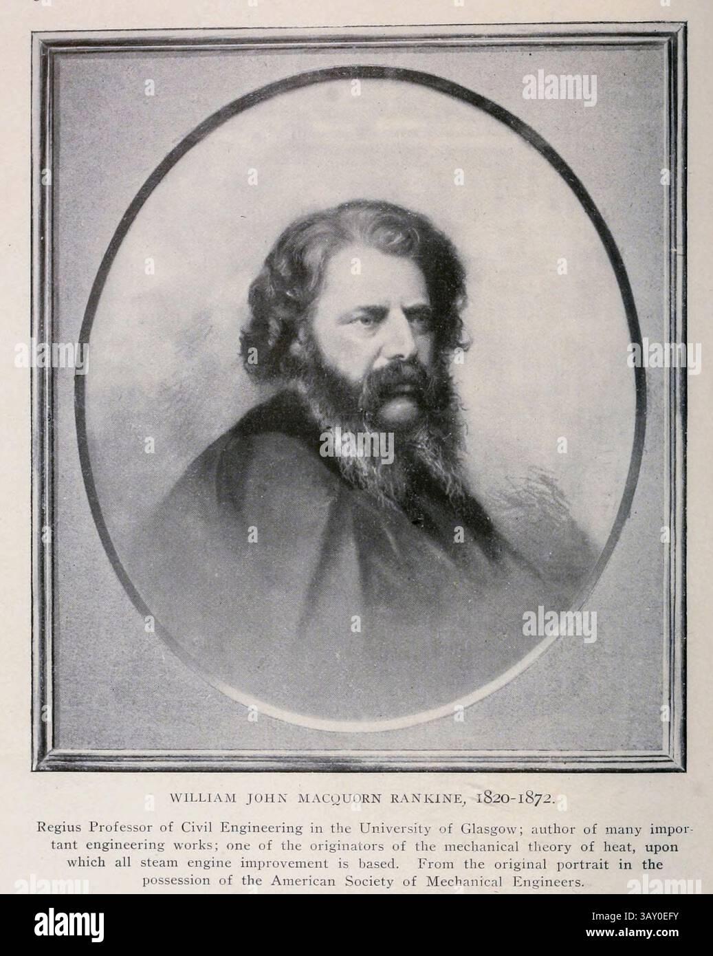 WILLIAM JOHN MACQUORD RANKINE 182O-1872. Regius Professeur de génie civil à l'Université de Glasgow ; auteur de nombreux travaux d'ingénierie importants ; l'un des initiateurs de la théorie mécanique de la chaleur, sur laquelle toute l'amélioration des machines à vapeur est basée. Tiré de l'article LA CROISSANCE DE L'ÉCONOMIE EN GÉNIE MARITIME. Par Walter M. McFarland. PARTIE II. L'INTRODUCTION DE MOTEURS COMPOSÉS ET DE PRESSIONS PLUS ÉLEVÉES. Tiré de l'Engineering Magazine consacré au progrès industriel volume XXIII 1902 The Engineering Magazine Co Banque D'Images