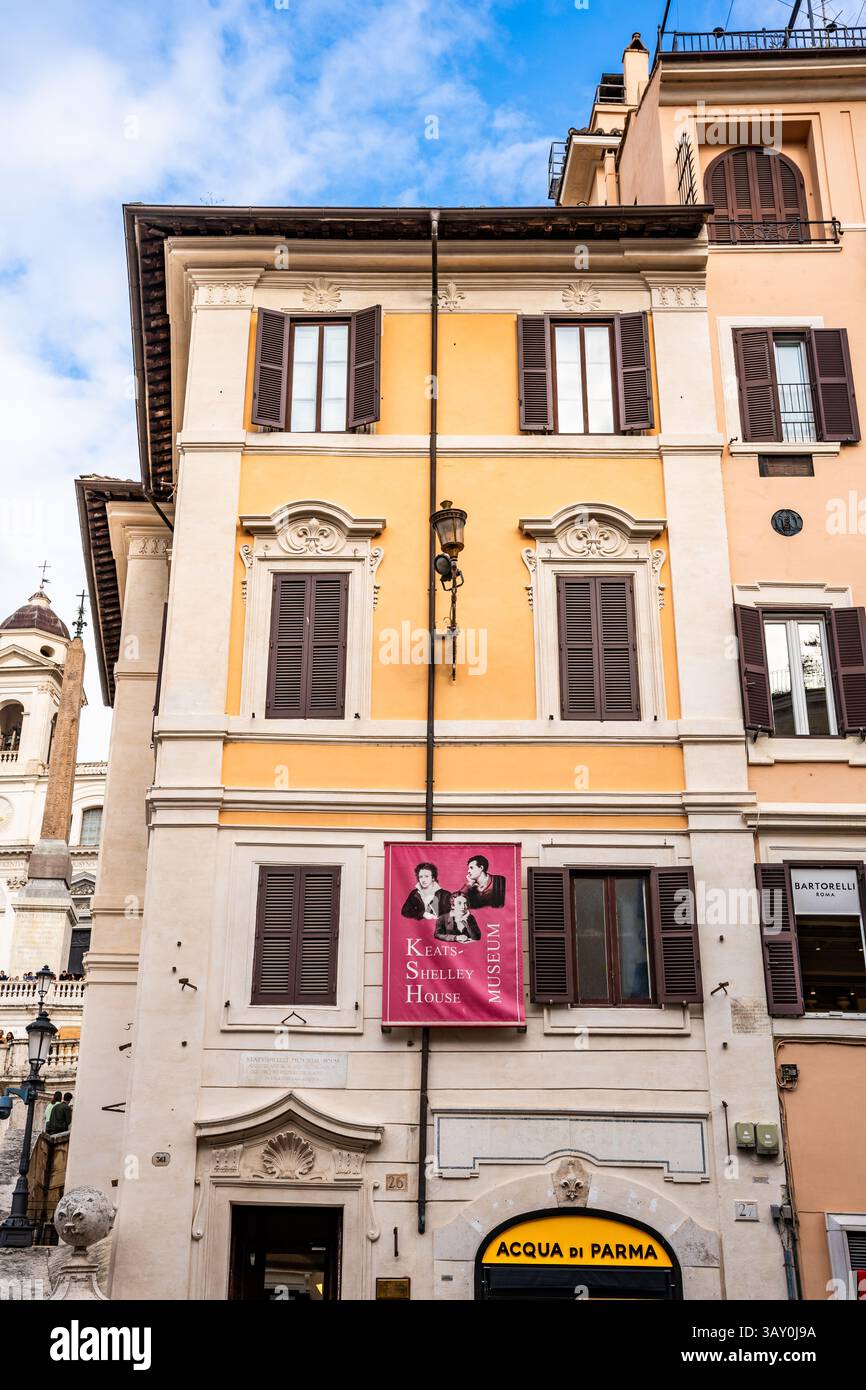 Keats Shelley Memorial House, musée dédié aux poètes romantiques anglais John Keats et Percy Bysshe Shelley, à côté des marches espagnoles, Rome, Italie Banque D'Images