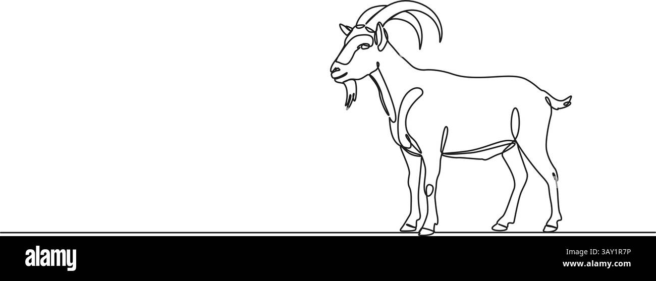 dessin au trait unique continu d'une chèvre, illustration vectorielle au trait Illustration de Vecteur