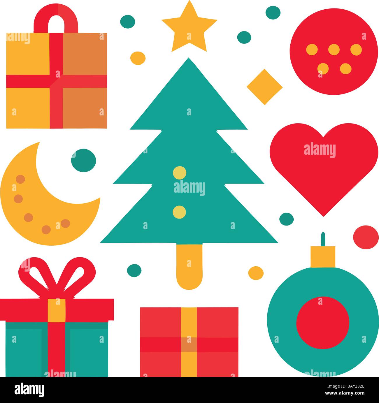 Icônes vectorielles de Noël pour les projets de vacances, éléments de Noël : Père Noël, chapeau, cloche, arbre, lumière, cadeau, lire hart, cadeau de Noël, étoile, Illustration de Vecteur