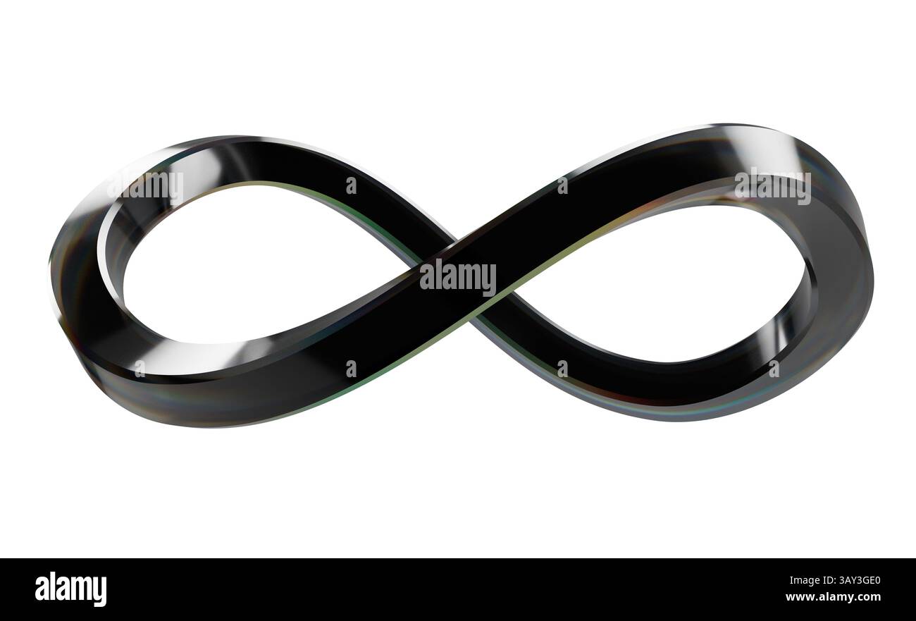 Un symbole d'infini composé de tubes carrés de verre sur un fond de studio blanc isolé - rendu 3D. Banque D'Images