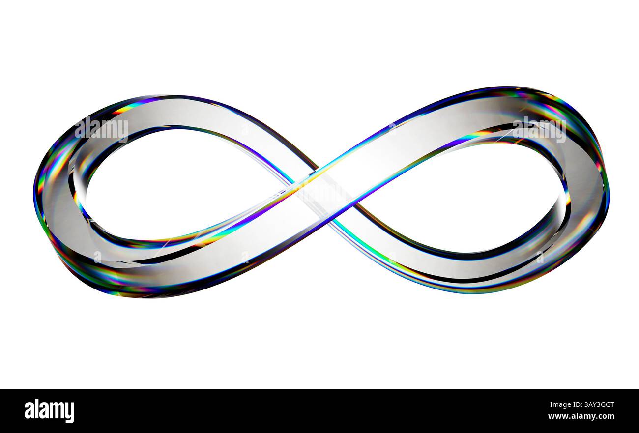 Un symbole d'infini composé de tubes carrés de verre sur un fond de studio blanc isolé - rendu 3D. Banque D'Images
