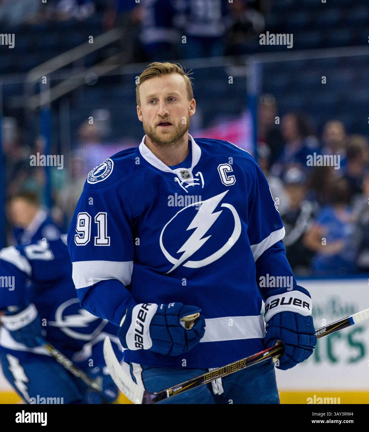20 octobre 2016 : Steven Stamkos (91 ans), centre Lightning de Tampa Bay avant le match entre l'Avalanche du Colorado et le Lightning de Tampa Bay à l'Amalie Arena de Tampa, en Floride. Del Mecum/CSM(image de crédit : © ; Del Mecum/CSM via ZUMA Wire) Banque D'Images