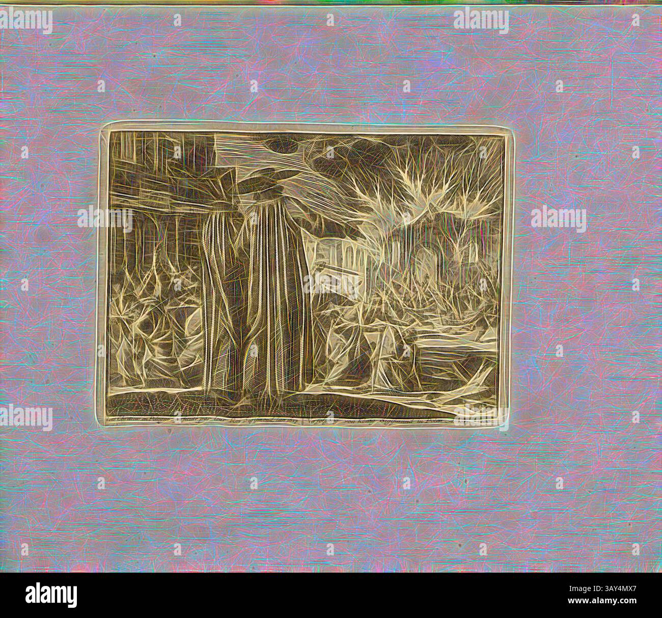 Une scène dramatique se déroule, représentant des personnages dans une tenue élaborée au milieu d'une toile de fond chaotique, avec des flammes et des destructions évoquant un récit intense. Le personnage central se tient dans une pose dominante, surveillant le tumulte autour d'eux, tandis que les spectateurs expriment un mélange de peur et de détermination., Chrétiens en Pologne persécutés par leur roi Sigismond 1617, titre parallèle : persécution du roi Sigismond en Pologne A nn o 1617, gravure sur cuivre, 108.), p. 225, Luyken, Jan (inv. et fec.), Jan Luyken : Théâtre des martyrs : depuis la mort de J.Christ jusqu'à present : existent en très belles tailles- Banque D'Images