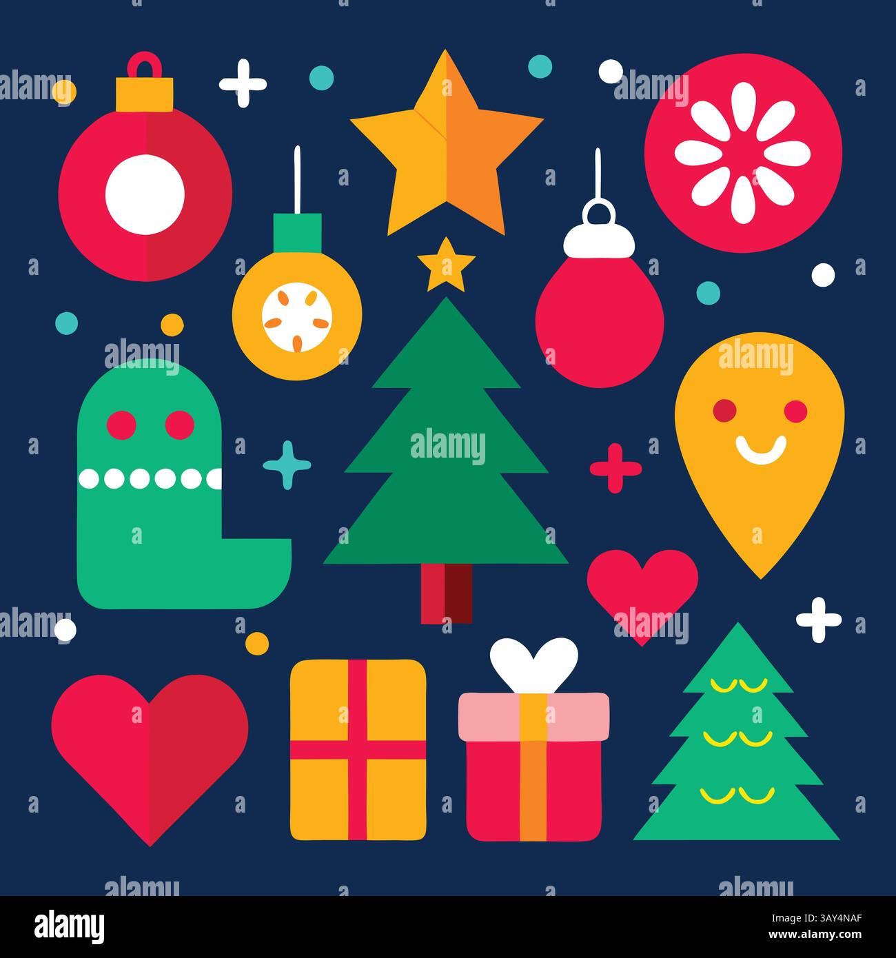 Éléments de conception de Noël et décorations : cloche, arbre, lumière, cadeau, lire hart, Illustration de Vecteur