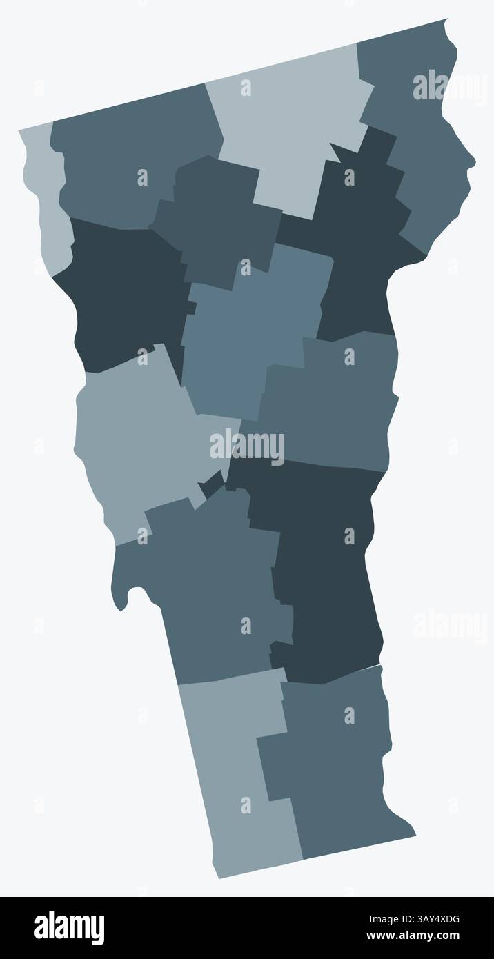 Carte du Vermont avec les comtés. Juste une simple carte de la frontière de l'État avec la division du comté. Palette de couleurs bleu gris. Illustration de Vecteur