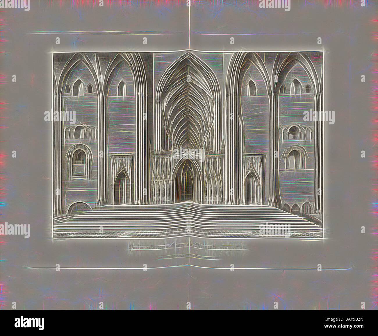 Une représentation frappante d'une grande structure architecturale, avec des arches complexes et des portes élaborées, sur un fond texturé qui met en évidence les détails ornés et la symétrie de la conception., la partie externe du Choir of the West prospect, Choir of Old St Paul's Cathedral à Londres, signé : After Hollar ; gravé par W. Find ; publié par Lackington & Co. Et Longman & Co., PL. XLII, à la p. 108, Hollar, Wenzel (dessin) ; Finden, W. (gravure) ; Lackington & Co (publ.) ; Longman & Co (publ.), William Dugdale, Henry Ellis : The history of Saint Paul's Cathedral in London, from its ITS Banque D'Images