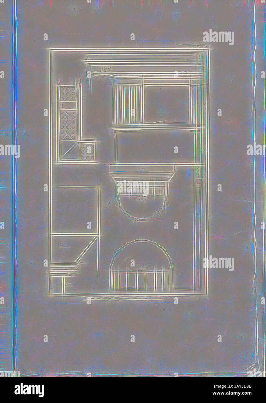 Dessin architectural présentant un plan détaillé d'un bâtiment, présentant diverses sections, fenêtres et éléments décoratifs. Le design met en évidence des lignes et des formes complexes, soulignant la complexité et le style de la structure., Porticus du roi Philippe de Macédoine. PL. II, base, capitales et entablature du Portique Philipp sur Délos, PL. XI, Suppl. XIV, 1829, James Stuart, Revett Nicholas : Die Alterthümer zu Athen. Erster Theil. Leipzig und Darmstadt : Verlag von Carl Wilhelm Leske, [1829], Art classique avec une touche moderne réinventé par Artotop Banque D'Images
