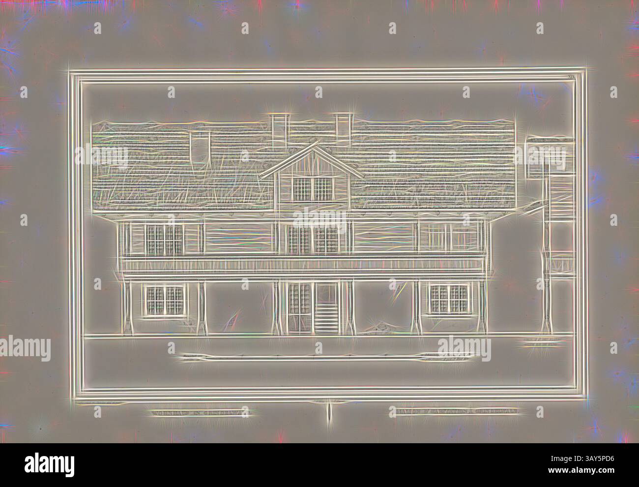 Une illustration architecturale détaillée d'un bâtiment de plusieurs étages, présentant des toits distincts, des fenêtres et une entrée principale accueillante. La conception reflète un mélange d'éléments traditionnels et modernes, mettant l'accent sur la symétrie et l'artisanat., maison d'habitation à Grindelwald 3, titre parallèle : Maison d'habitation à Grindelwald, vue de côté et section de la maison à Grindelwald (année de construction : 1830) du 19ème siècle, signé : Graffenried & Stürler del. & Publ., J.F. Wagner inct., Berne, planche XIX, après p. 20, Graffenried, Karl Adolf von (del. et publ.) ; Stürler, Gabriel Ludwig Rudolf Banque D'Images