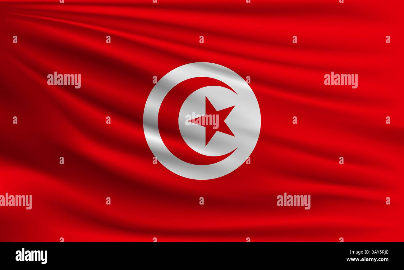 Drapeau de vecteur de Tunisie agitant le style gros plan illustration de fond Illustration de Vecteur