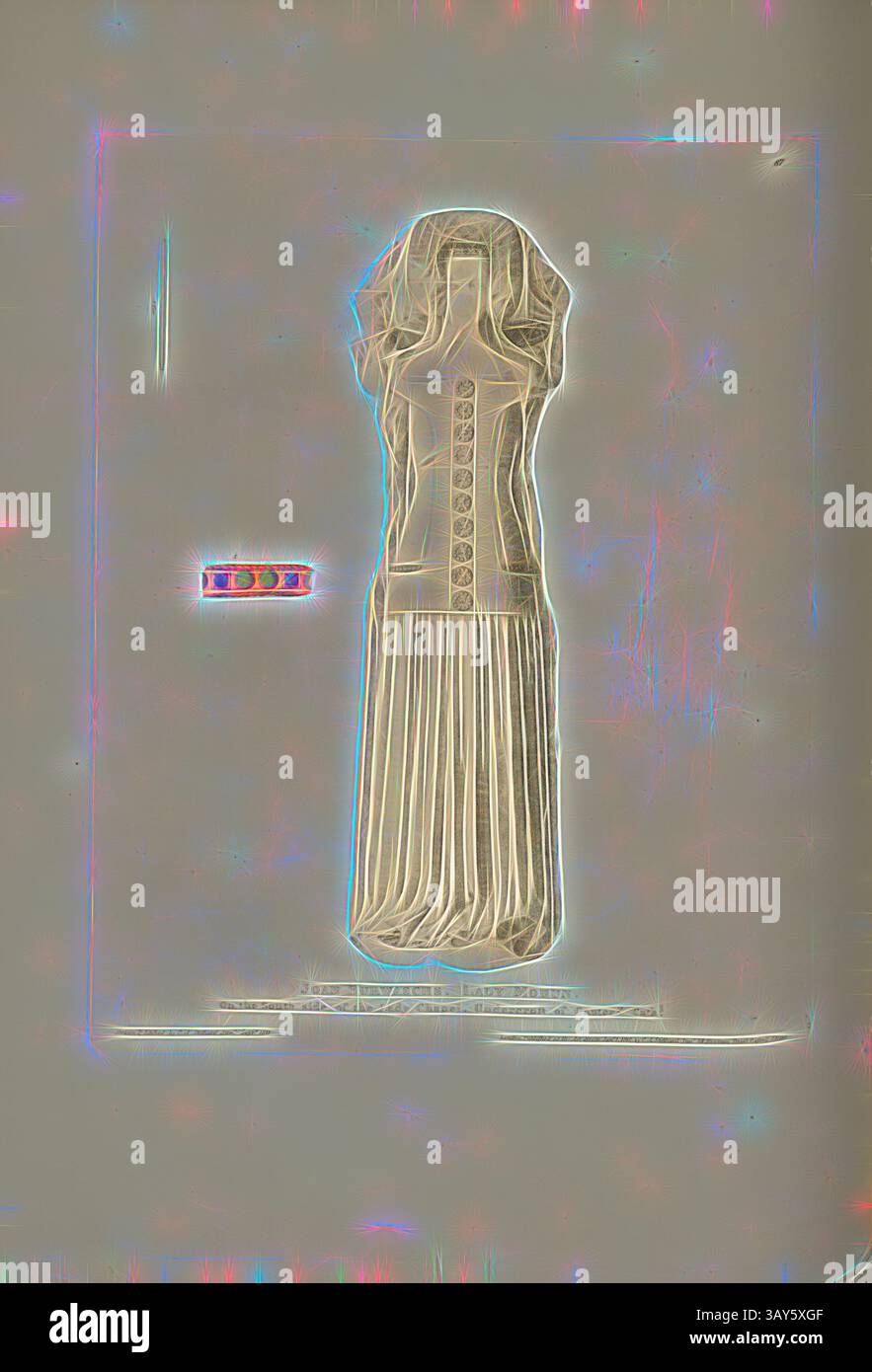 Une représentation frappante d'une illustration de mode avec une robe stylisée avec des détails complexes. La jupe fluide est accentuée par un décolleté unique et des embellissements, mettant en valeur un mélange d'élégance et de créativité., John Burwaschs. Lady Mohun. Sur le côté sud de la Lady Chapel. Undercroft de Canter. Cath., Tombeau de Jeanne Burgersh, Dame de Mohun, dans la cathédrale de Canterbury, signé : dessiné et gravé par C.A. Stothard Jun, publié par C.A. Stothard, Fig. 98, 87, après p. 66, Stothard, Charles Alfred Jun. (dessiné, gravé et publ.), Charles Alfred Stothard, Alfred John Kempe : The Monumental Banque D'Images