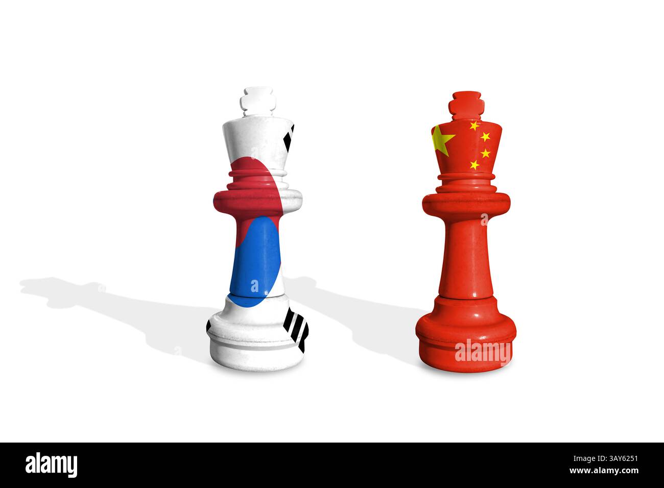 Échecs fabriqués à partir de drapeaux de Corée du Sud et de Chine. Commerce, droits de douane, douanes et guerres tarifaires Banque D'Images