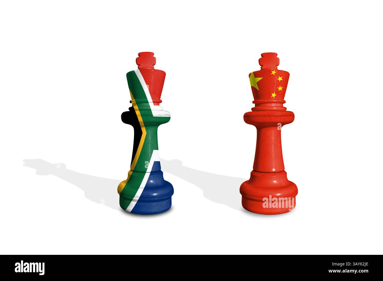 Échecs fabriqués à partir de drapeaux d'Afrique du Sud et de Chine. Commerce, droits de douane, douanes et guerres tarifaires Banque D'Images