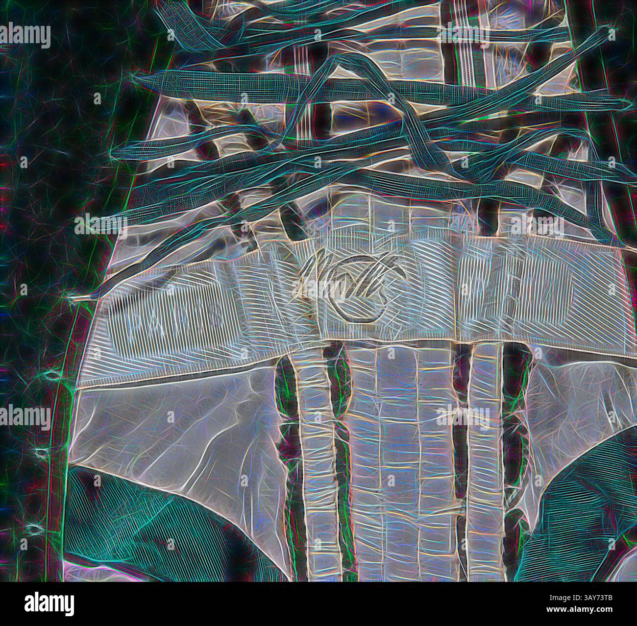 Une représentation abstraite de lacets de chaussures complexes entrelacés avec un fond multicolore, soulignant les détails et les textures de la chaussure., robe de cour impériale russe, Charles Frederick Worth, designer (anglais, 1825-1895), vers 1888, velours de soie, argent lamÃ© moirÃ©, brodé avec des cristaux de verre clairs, des paillettes argentées, du papier d'argent, des bandes d'argent, A) corsage : épaule à ourlet 14 po, taille 27 po. B) jupe : de l'avant à l'ourlet 47-1/2 po. C) train : 130 x 60 po., Label : Paris, C WORTH, Paris, textile et Arts de la mode, Art classique avec une touche moderne réinventée par Artotop Banque D'Images