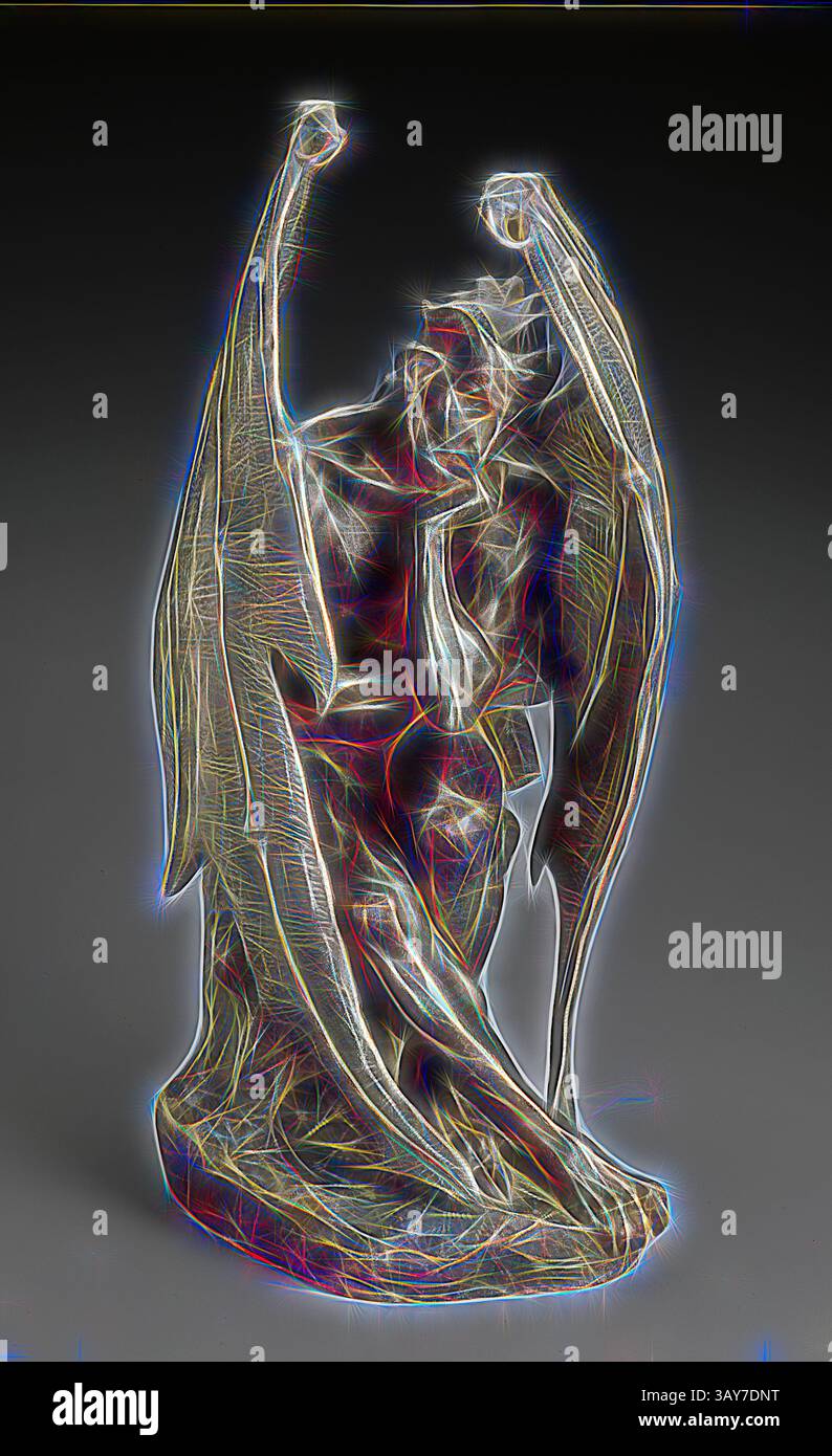 Une sculpture frappante d'une figure contemplative avec de grandes ailes déployées, incarnant un sentiment de réflexion et d'introspection. Les détails complexes de la forme mettent en évidence les tensions de l’émotion et le contraste entre la lumière et l’ombre., Satan, Jean-Jacques FeuchÃ¨Re (1807-1852), 1833, laiton modelé avec patine multicolore, 13-1/2 x 6 x 7-1/2 po., peinture et sculpture européennes 1800-1945, Art classique avec une touche moderne réinventée par Artotop Banque D'Images
