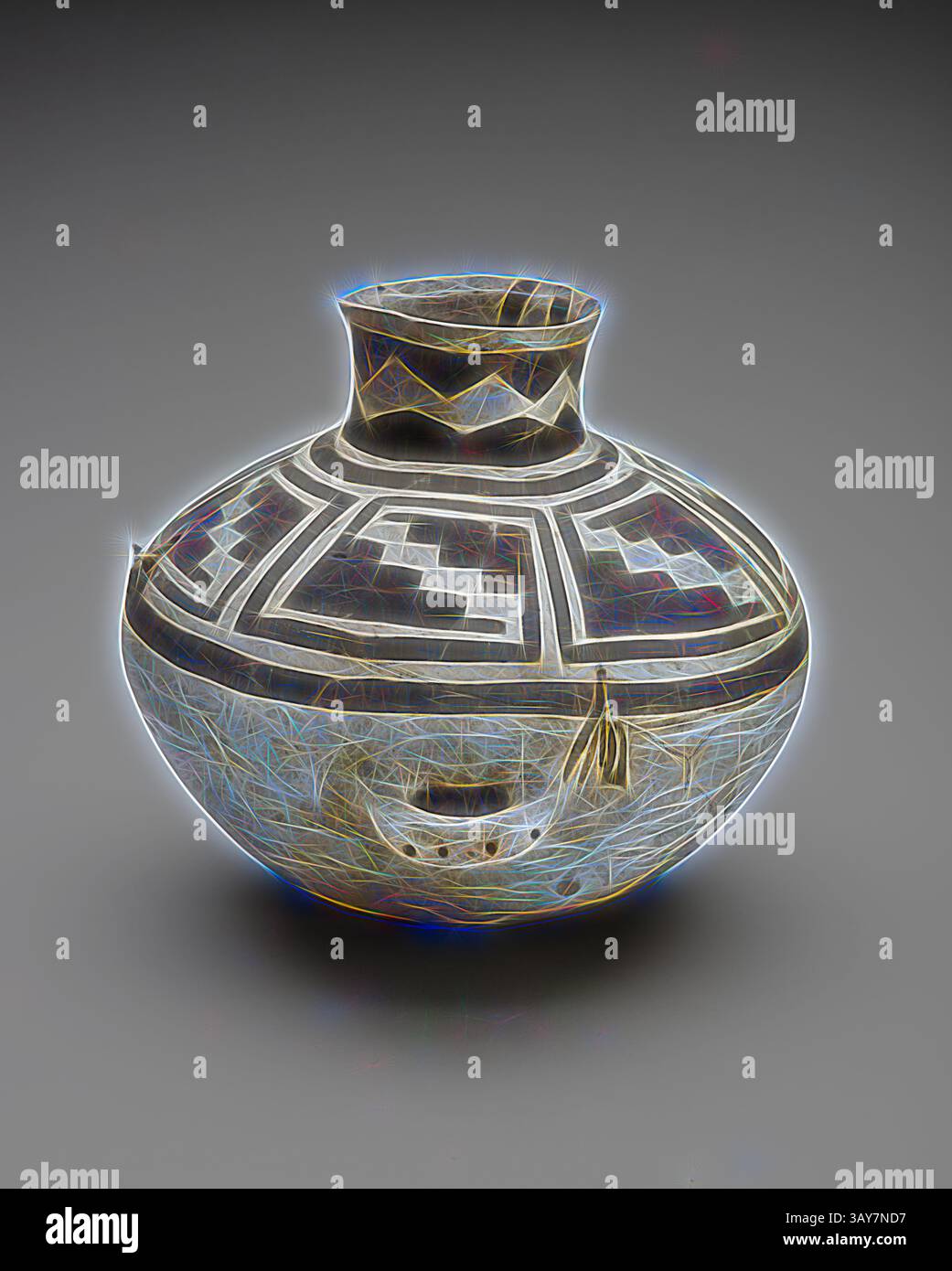 Un pot en céramique de conception complexe avec des motifs géométriques et un col étroit distinct, mettant en valeur magnifiquement un mélange de savoir-faire artistique et de patrimoine culturel., pot, peuple Anasazi, 900-1300, faïence, pigment, 10-3/4 x 13 x 12 po., Arts autochtones des Amériques, art classique avec une touche moderne réinventé par Artotop Banque D'Images