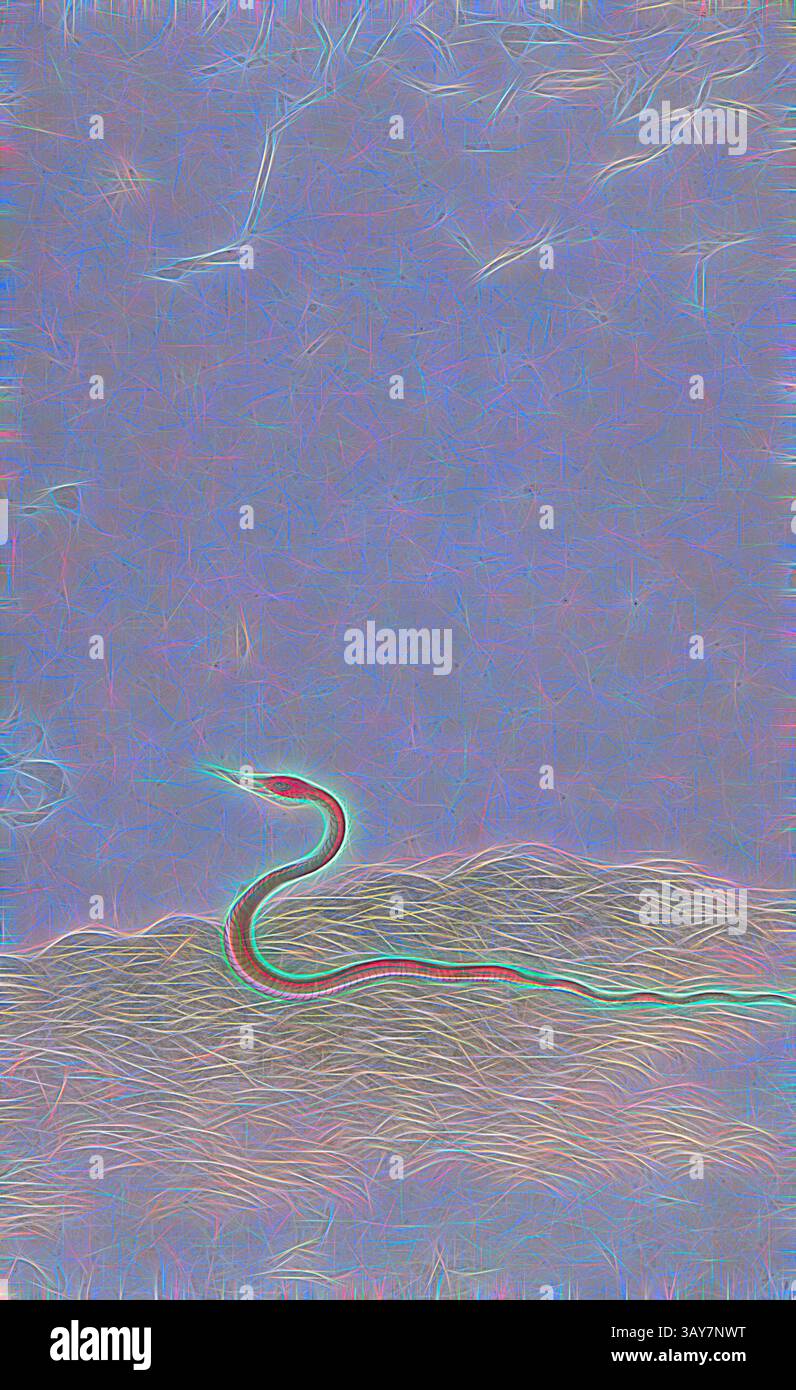 Un oiseau gracieux avec un long cou glisse sur l'eau ondulante, entouré de textures douces et abstraites et de couleurs douces, créant une atmosphère sereine et onirique., Lidai tuibei quantu, copie de Jiao Bingzhen (chinois, 1689-1726), dynastie Qing, 1700-1726, encre et couleur sur papier, aucun détail de mesure., Art asiatique, Art classique avec une touche moderne réinventée par Artotop Banque D'Images
