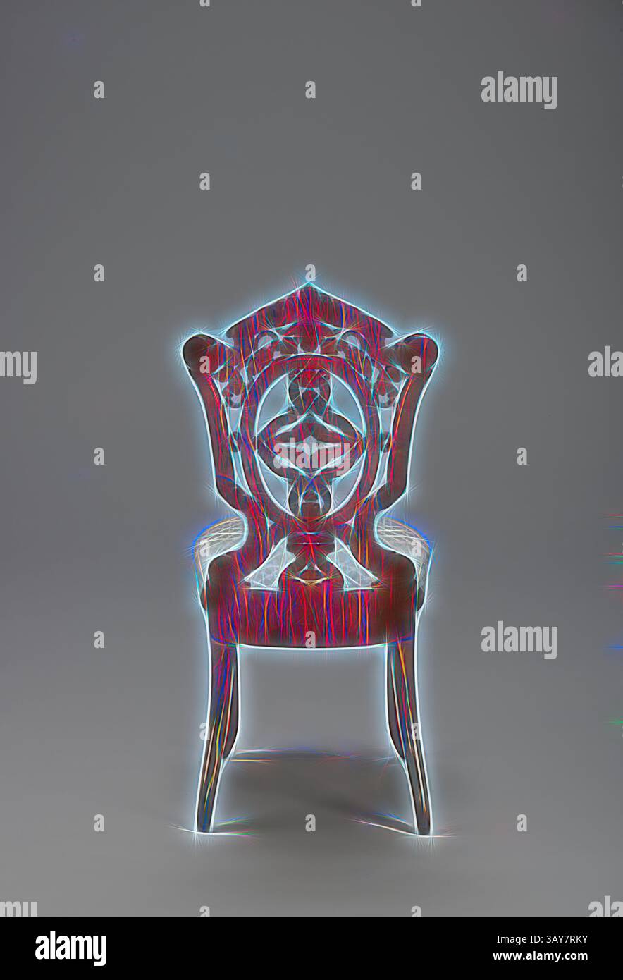 Une chaise magnifiquement ornée avec des sculptures complexes, mettant en valeur un mélange d'élégance et de design artistique. Sa forme se distingue, invitant l'attention avec ses motifs uniques et son artisanat., chaise latérale, inconnu, victorien, vers 1850-1860, bois de rose laminé et sculpté, pin, rembourrage moderne, 37 x 15-1/2 x 19 po., américain, Arts décoratifs, Art classique avec une touche moderne réinventée par Artotop Banque D'Images