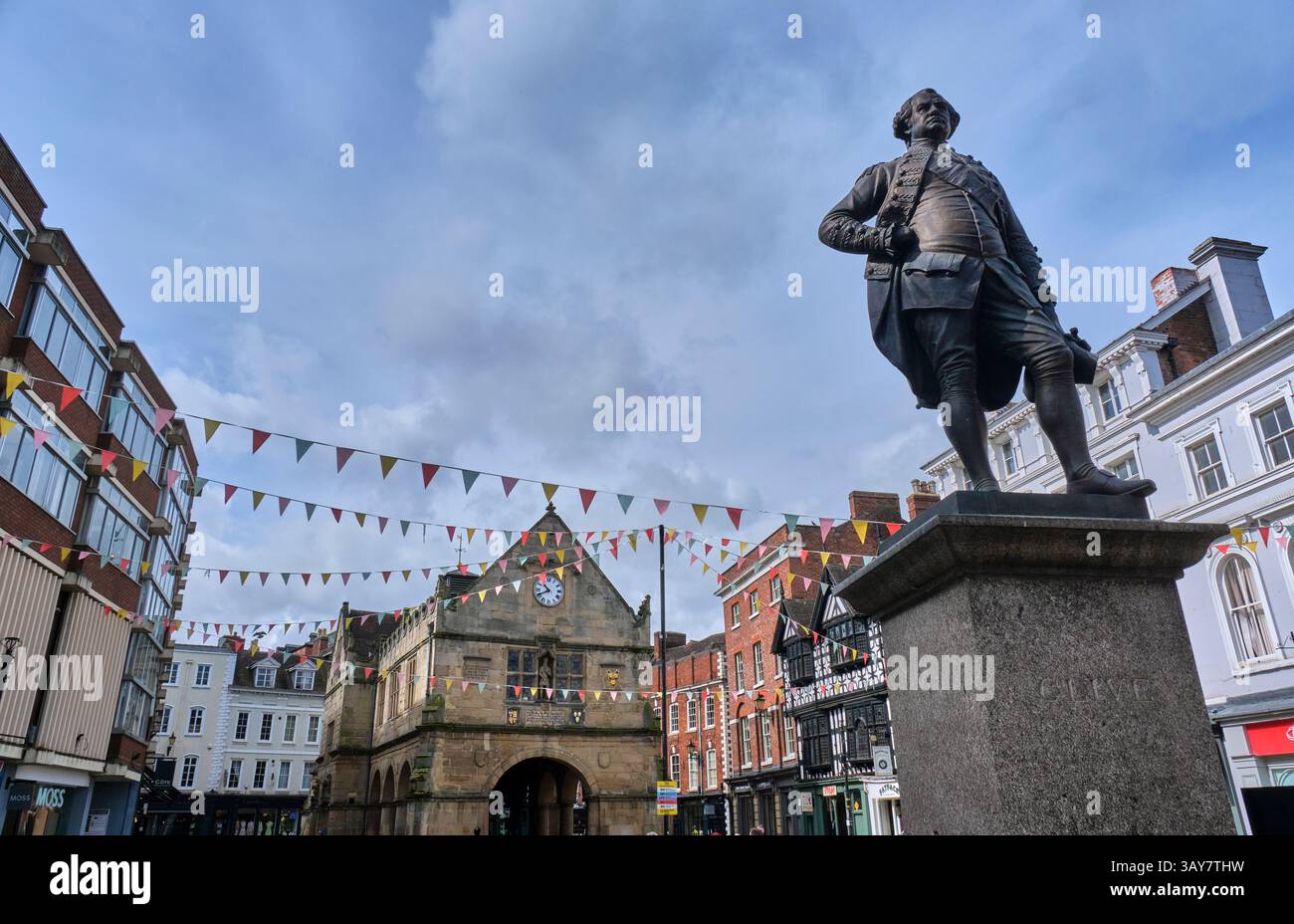 Robert Clive of India Statue, The Old Market Hall, The Square, Shrewsbury, Shropshire Banque D'Images