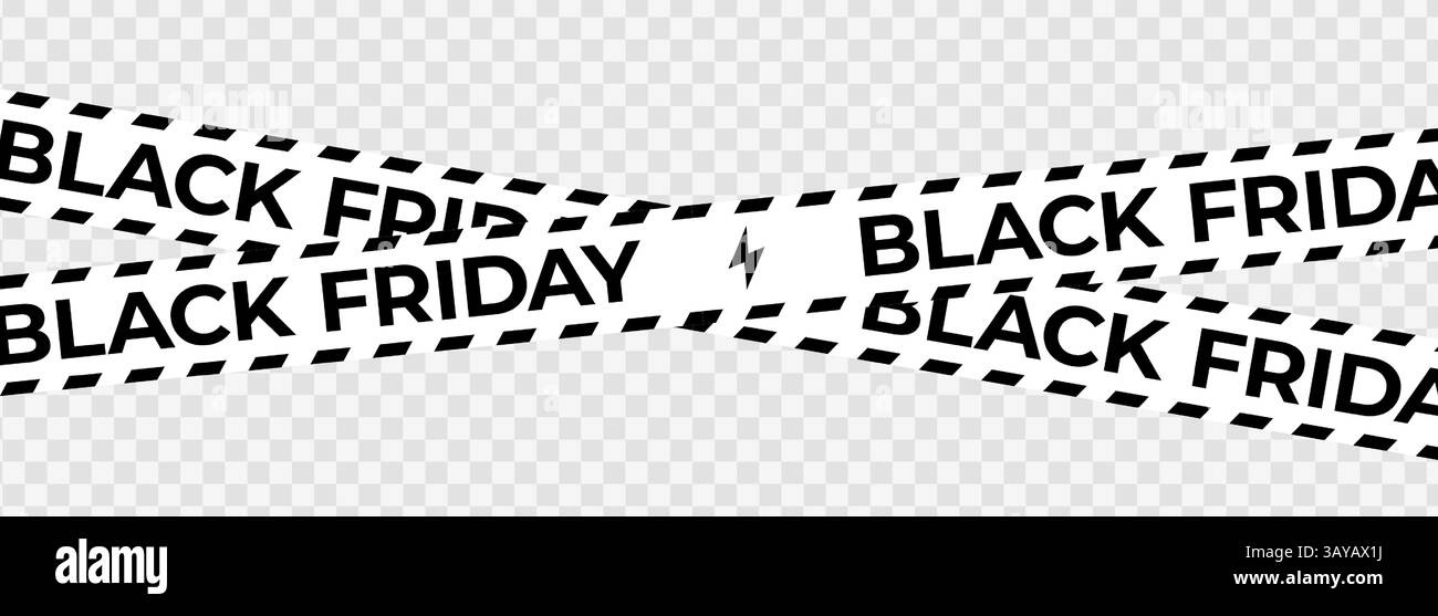 Ruban de bannière de vente de vendredi noir avec symbole de foudre sur fond transparent. Parfait pour la promotion de rabais, les achats en ligne et le commerce électronique Illustration de Vecteur