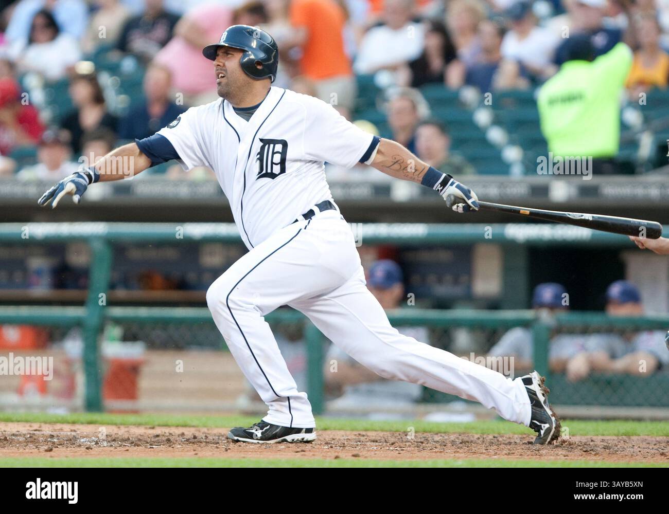 01 juin 2010 : le catcheur des Tigers de Detroit Gerald Laird (#8) dans l'action de jeu entre les Indians de Cleveland et les Tigers de Detroit au Comerica Park à Detroit, Michigan. Les Indiens ont battu les Tigres 3-2.(image crédit : © John Mersits/Cal Sport Media/ZUMApress.com) Banque D'Images