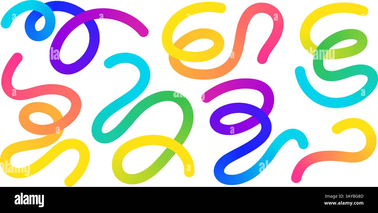 Dégradés de formes organiques arc-en-ciel morphent des lignes de doodle abstraites sinueuses. Esquisse dessinée à la main esthétique. Illustration de Vecteur