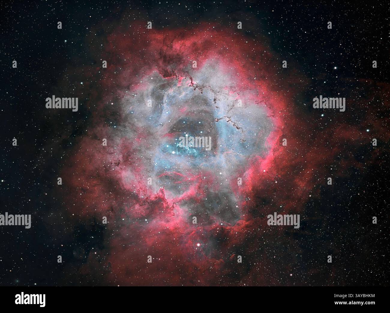 Rosette Nebula (Caldwell 49) et le groupe ouvert NGC 2244 dans la constellation des monoceros. Banque D'Images