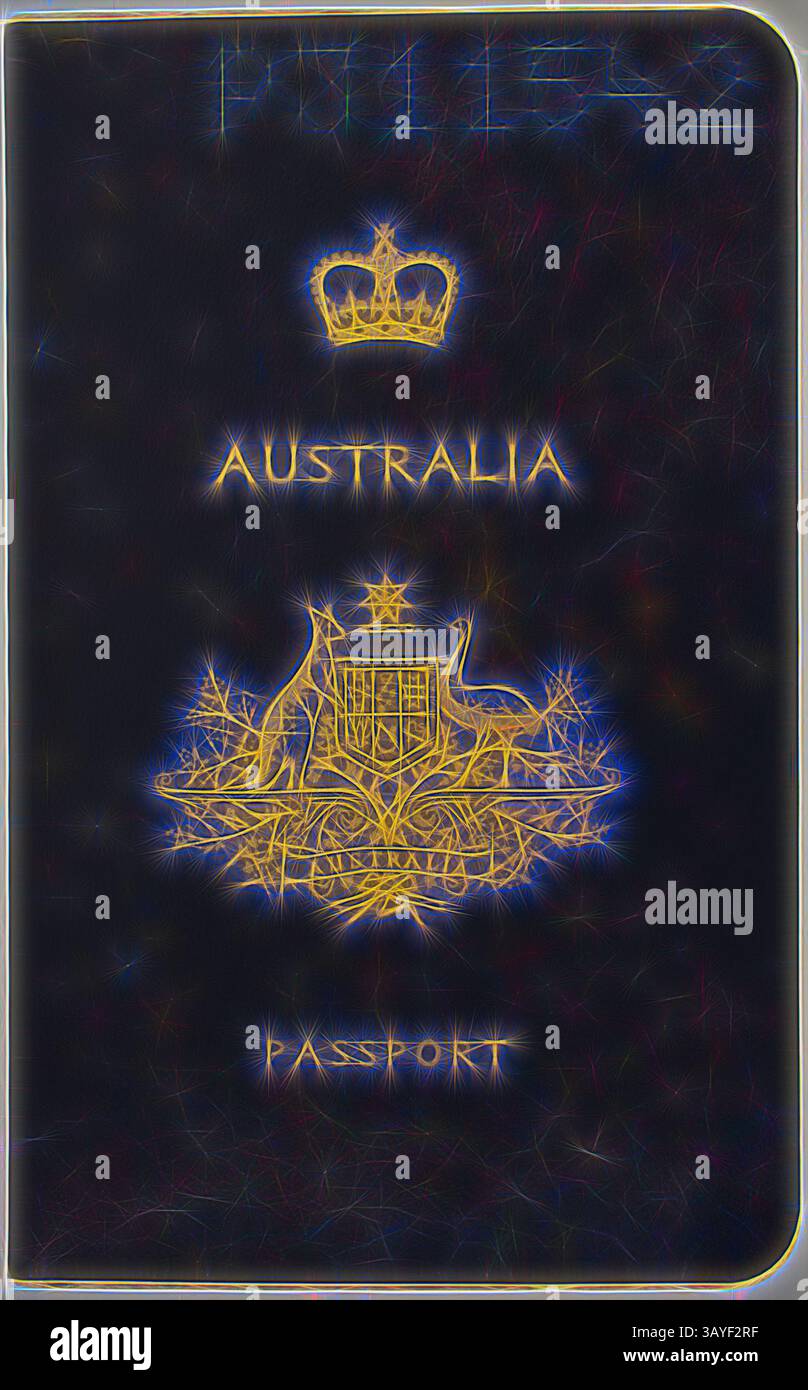 Une couverture de passeport avec l'emblème australien, orné de motifs complexes et le mot « AUSTRALIE » affiché bien en évidence au-dessus de « PASSEPORT. », passeport - délivré à Bretislav Lukes, par le Commonwealth d'Australie, le 11 décembre 1978, passeport australien délivré à Bretislav Lukes, le 11 décembre 1978. Le passeport semble inutilisé. Né le 12 janvier 1922 à Stankou en Tchécoslovaquie, Bretislav affirme avoir travaillé pour les Allemands pendant la guerre dans l'usine Junkers Aircraft. Il émigre en Australie en 1950 après avoir passé du temps dans un camp de l'IRO après la seconde Guerre mondiale. Envoyé à Bonegilla à l'arrivée Banque D'Images