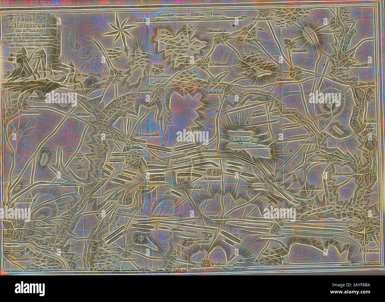 Un design texturé et abstrait présente des motifs floraux et organiques entrelacés, créant un sentiment de profondeur et de complexité. Diverses formes et lignes fusionnent pour former une composition captivante qui invite à l'exploration et à l'interprétation., bataille de Kollin à Böheim ..., Plan pour la bataille de Kolin le 18 juin 1757, signé : après des dessins exacts préparés par C. L. Oesfeld ; gravé par C. C. Glassbach sen, 4e feuille, après p. 342, Oesfeld, Carl Ludwig von (angefertigt) ; Glassbach, Carl Christian (Gest.), Georg Friedrich von Tempelhoff, Henry Lloyd siebenjährigen Gestschte in Deucheges Banque D'Images