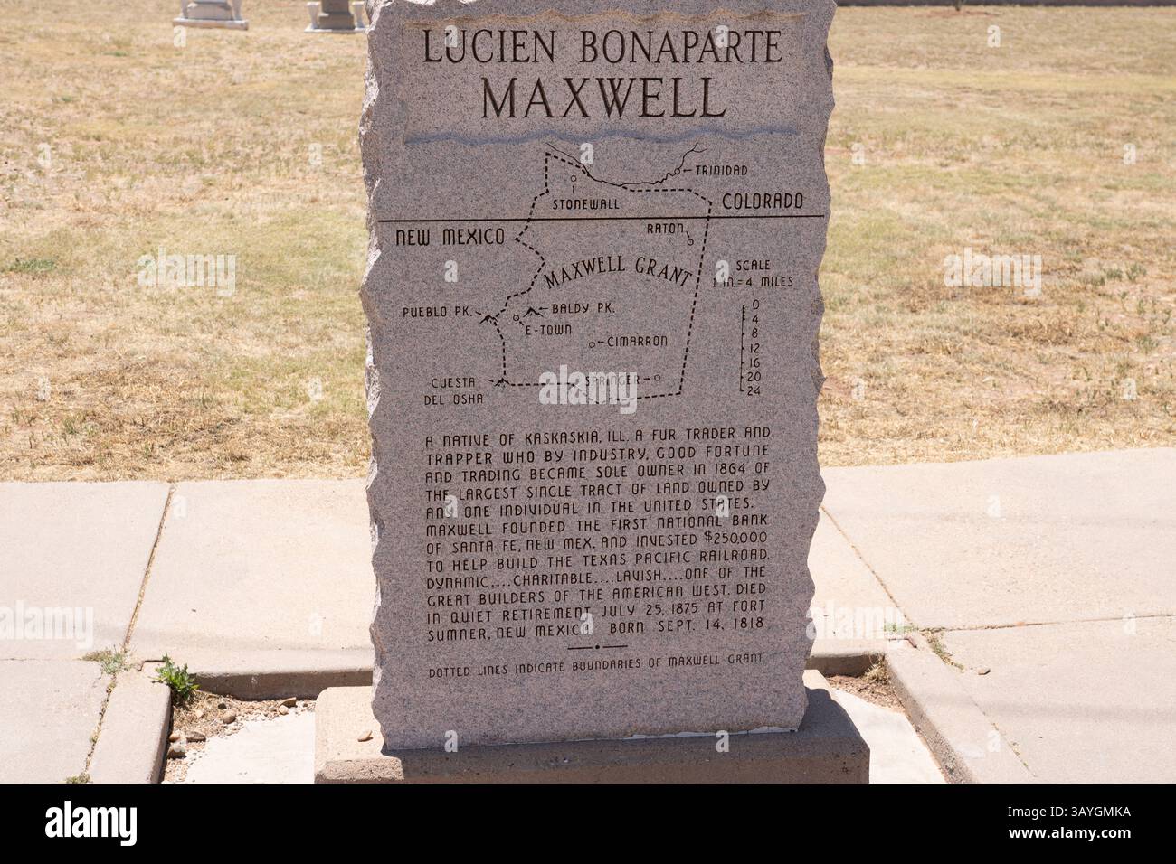 Monument pour Lucien Bonaparte Maxwell qui fut l'un des plus grands propriétaires terriens de l'histoire américaine. Banque D'Images