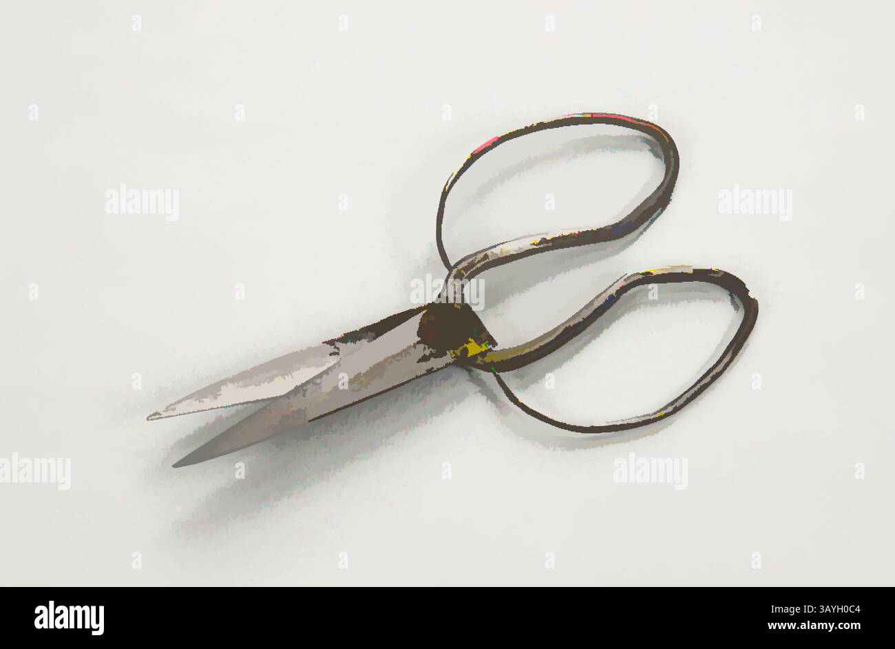 Une paire de ciseaux en métal avec des lames pointues et un design simple, reposant sur une surface plane. Les poignées sont élégamment courbées, suggérant une facilité d'utilisation. Européen : ciseaux, européen, 18e-19e siècle, fer, total : 6 5/8 x 3 5/16 x 9/16 po. (16,8 x 8,4 x 1,4 cm) Art classique avec une touche moderne réinventée par Artotop Banque D'Images