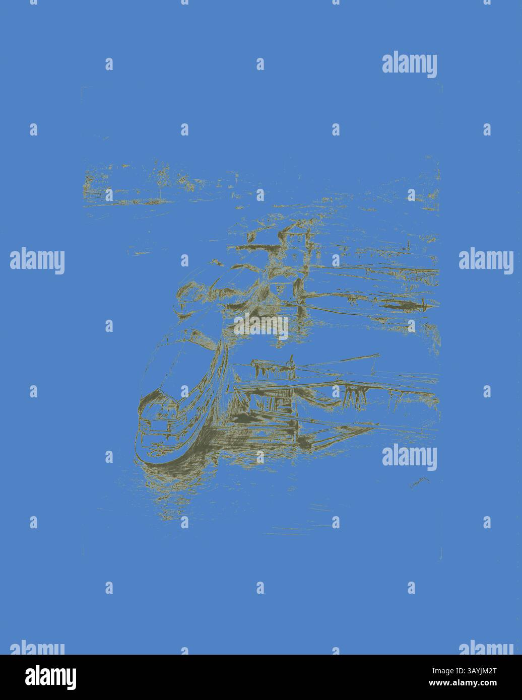Une scène sereine de front de mer avec une collection de bateaux amarrés le long d'un port tranquille, avec de douces ondulations dans l'eau suggérant une atmosphère calme. L'arrière-plan fait référence à des structures distantes, se mélangeant parfaitement avec la surface réfléchissante. Péniches à Auteuil, 1900, Gustave Leheutre, français, 1861-1932, France, gravure, point sec et ton de plaque sur papier ivoire, 404 × 307 mm (plaque), 608 × 440 mm (feuille) Art classique avec une touche moderne réinventée par Artotop Banque D'Images
